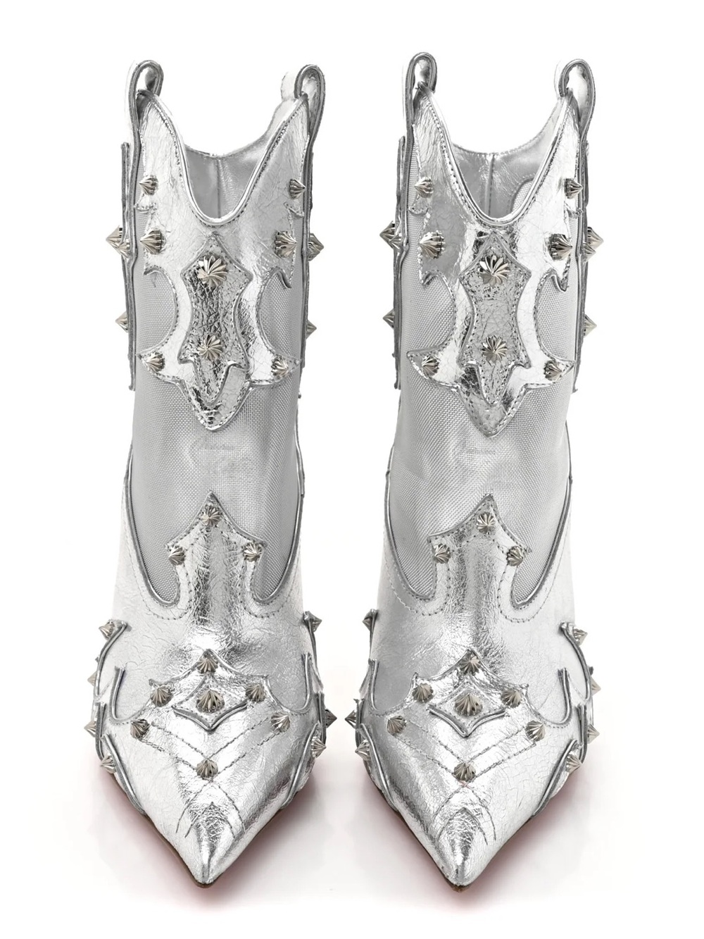 Christian Louboutin Silver Mesh & Stud Ankle Boot with Red Heel - Picture 3 of 11